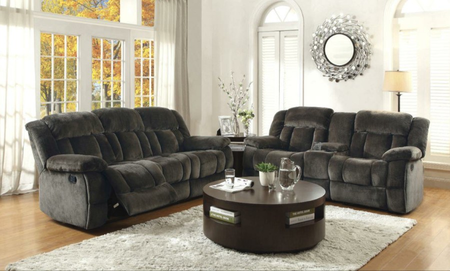 Living Room Homelegance (Homerica East) | Homelegance Furniture Laurelton Double Glider Reclining Loveseat W/ Center Console In Chocolate 9636-2