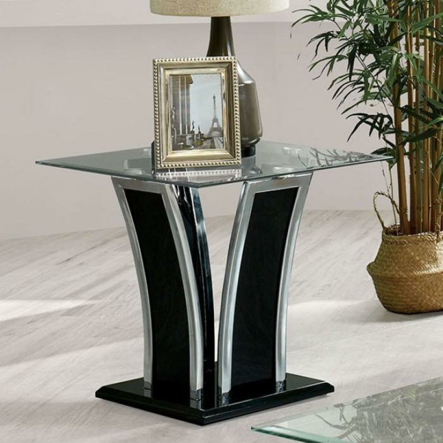 Living Room FOA East | Staten Glossy Black/Chrome End Table