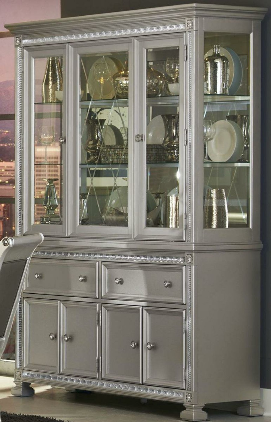 Dining Room Homelegance | Homelegance Bevelle Buffet In Silver 1958-55