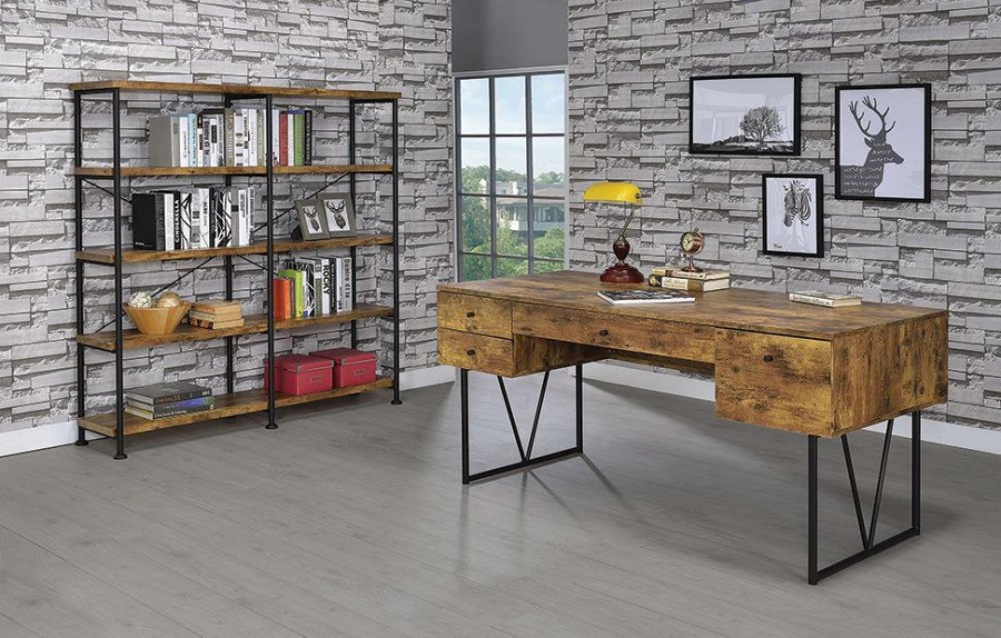 Home Office Coaster Z2 Premium | Barritt Industrial Antique Nutmeg Double Wide Bookcase