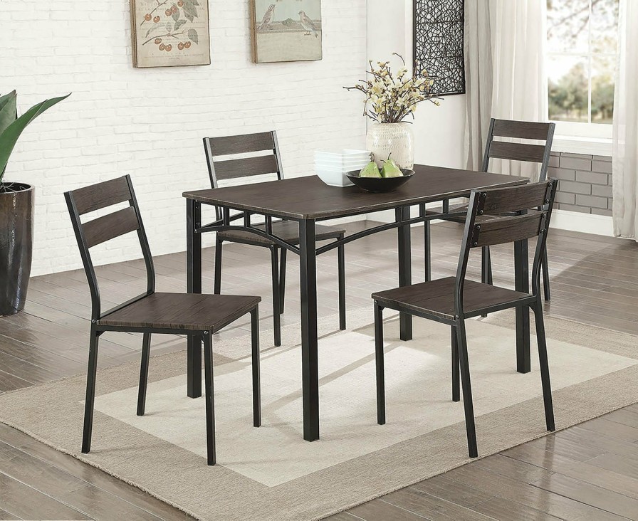 Dining Room FOA East | Westport Antique Brown/Black 5 Pc. Dining Table Set