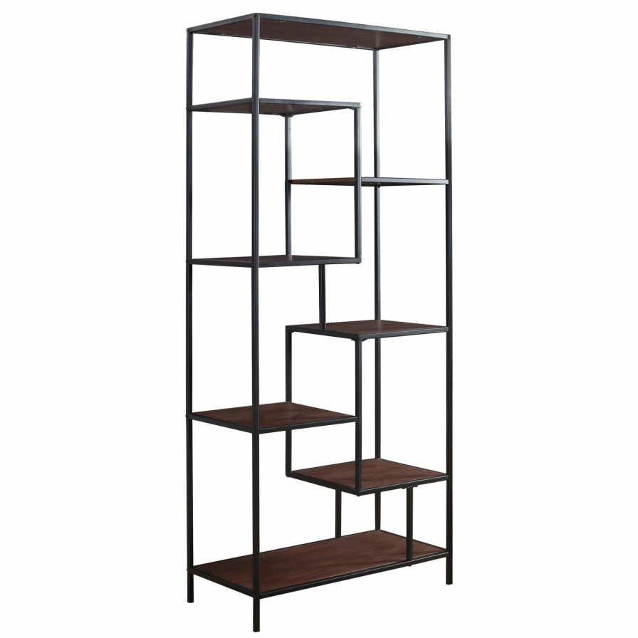 Home Office Coaster Z2 Premium | Industrial Walnut And Black Bookcase