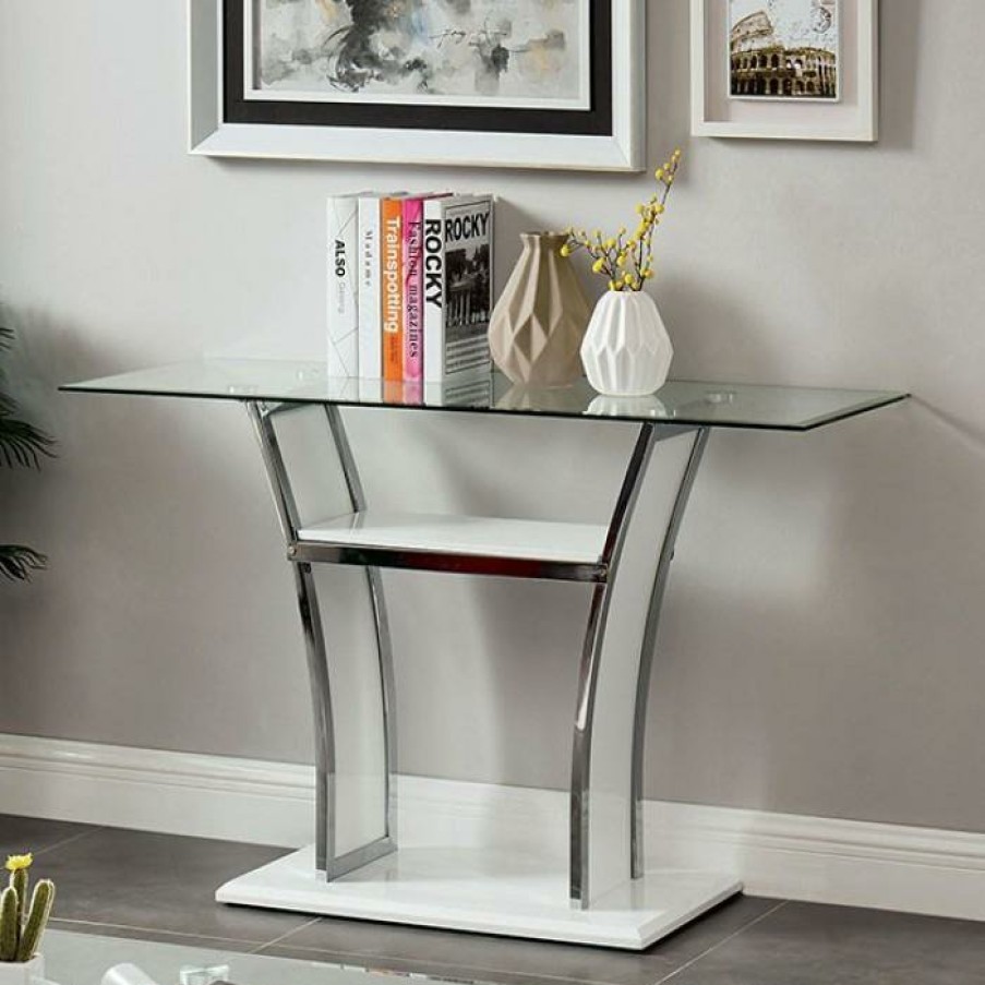 Living Room FOA East | Staten Glossy White/Chrome Sofa Table