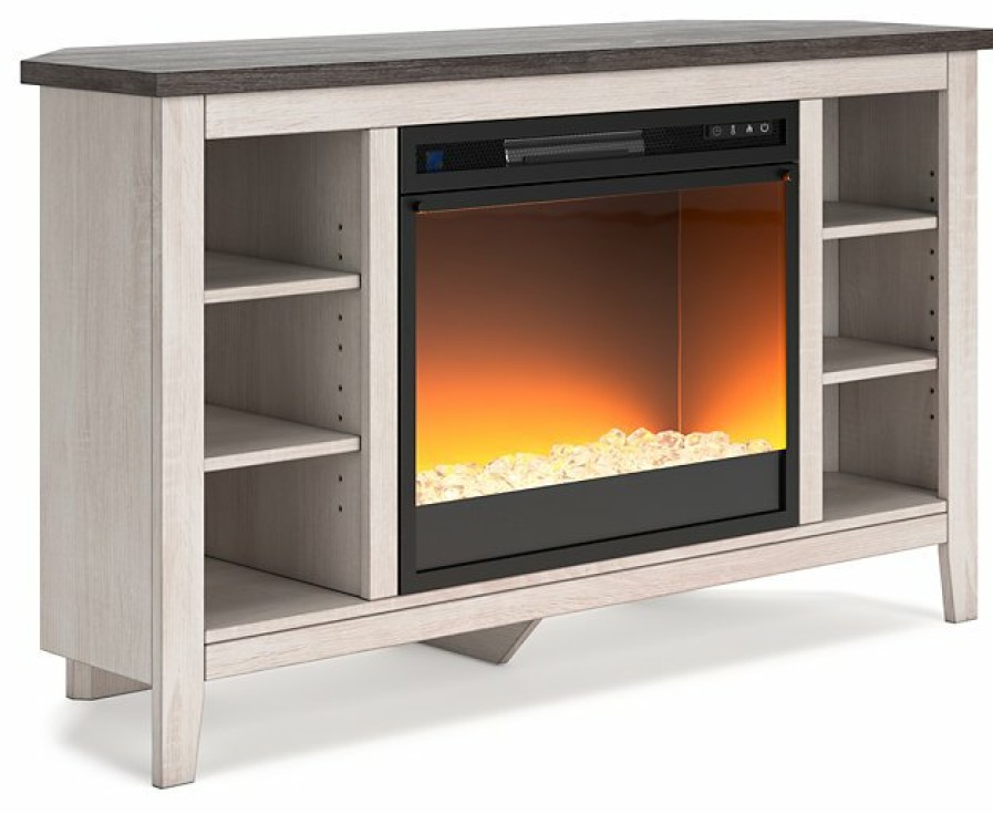 Entertainment Ashley Furniture | Dorrinson Corner Tv Stand With Electric Fireplace