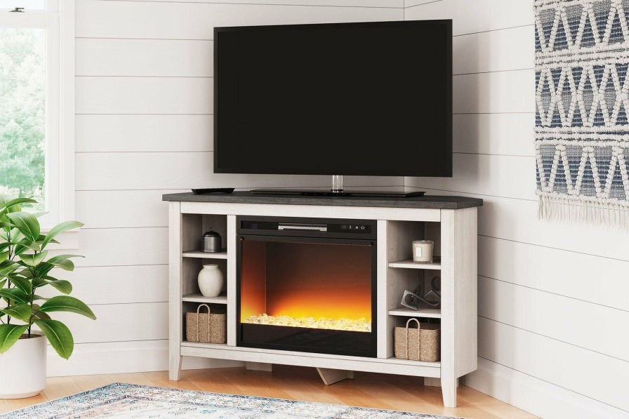 Entertainment Ashley Furniture | Dorrinson Corner Tv Stand With Electric Fireplace