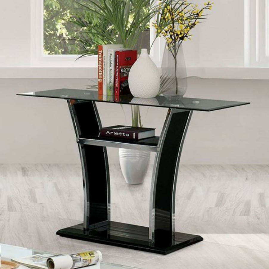 Living Room FOA East | Staten Glossy Black/Chrome Sofa Table