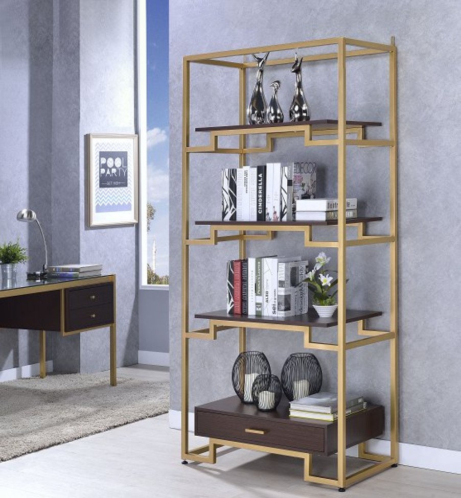 Home Office ACME | Yumia Gold & Clear Glass Bookshelf