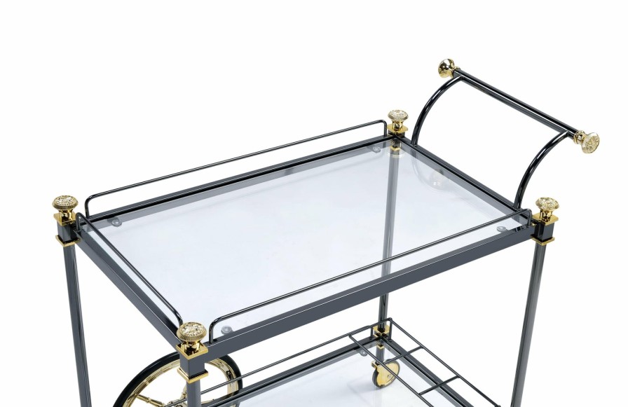 Dining Room ACME East | Cyrus Black/Gold & Clear Glass Serving Cart