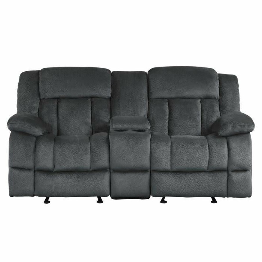 Living Room Homelegance (Homerica East) | Homelegance Furniture Laurelton Double Glider Reclining Loveseat W/ Center Console In Charcoal 9636Cc-2