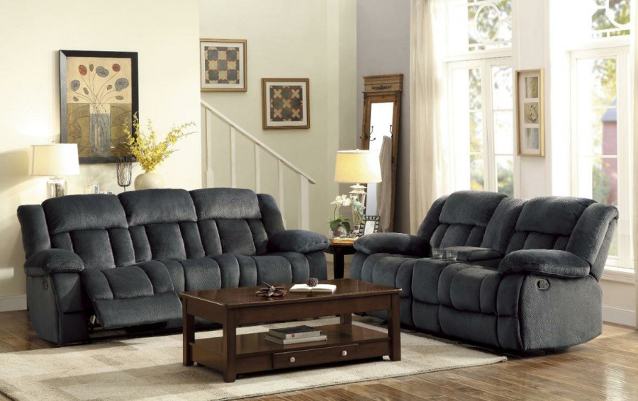 Living Room Homelegance (Homerica East) | Homelegance Furniture Laurelton Double Glider Reclining Loveseat W/ Center Console In Charcoal 9636Cc-2