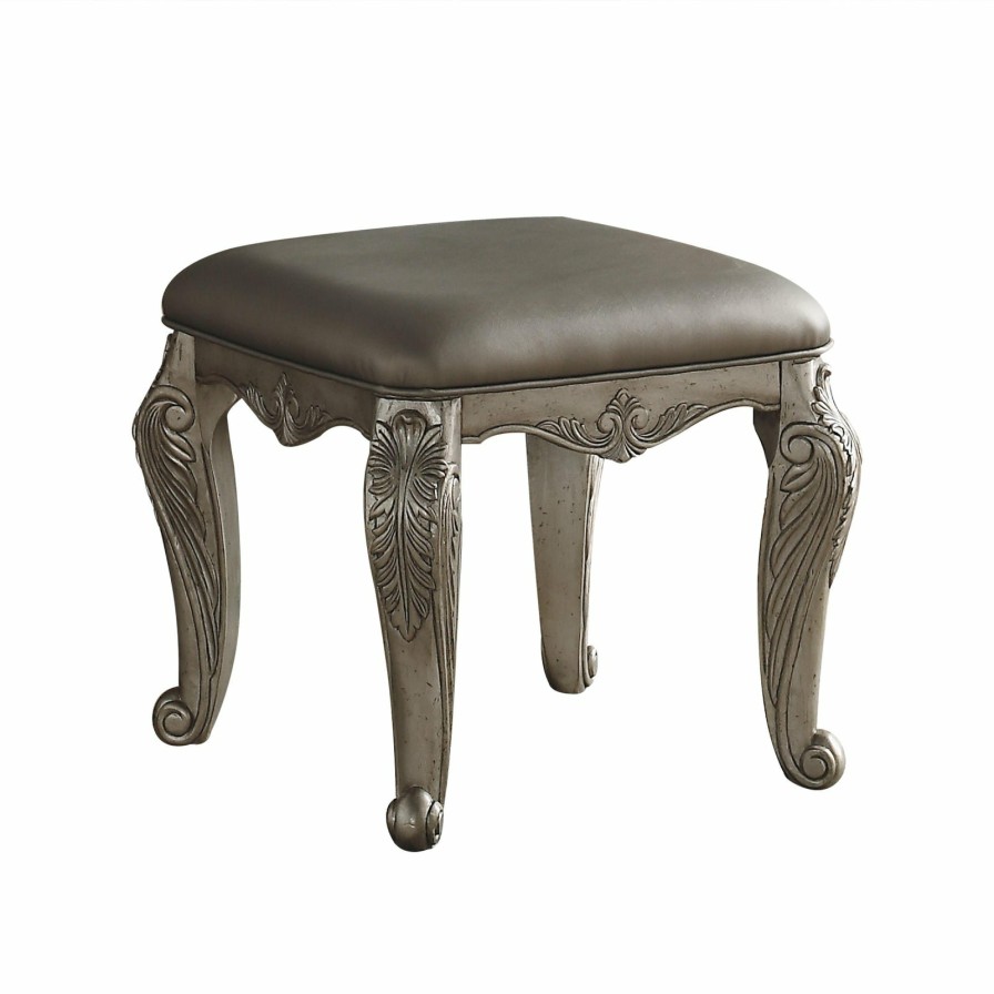 Bedroom ACME | Northville Pu & Antique Silver Vanity Stool