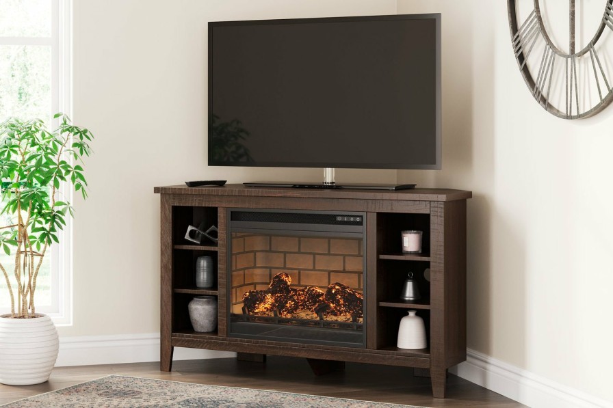 Entertainment Ashley Furniture | Camiburg Corner Tv Stand With Electric Fireplace