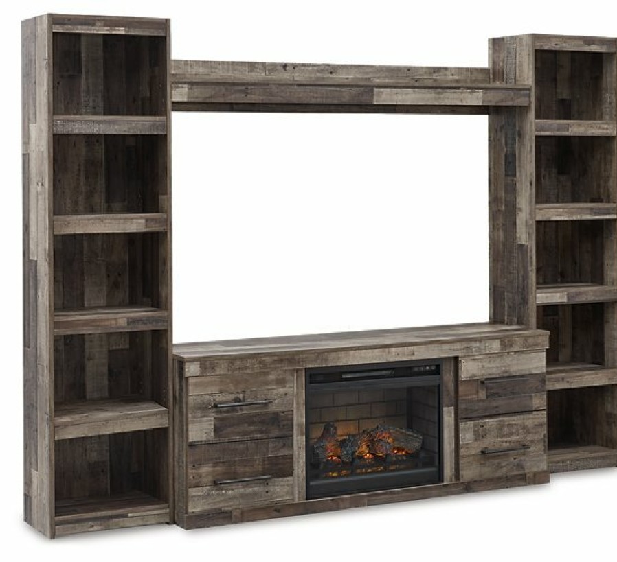 Entertainment Ashley Furniture | Derekson 4-Piece Entertainment Center With Electric Fireplace