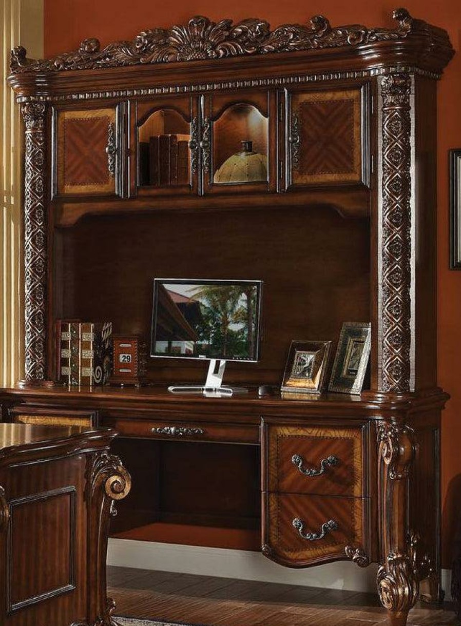 Home Office ACME | Acme Vendome Bookcase With Intricate Carving Design In Cherry 92128