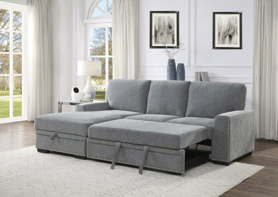 Living Room Homelegance (Homerica East) | Homelegance Furniture Morelia 2Pc Sectional With Pull Out Bed And Left Chaise In Dark Gray