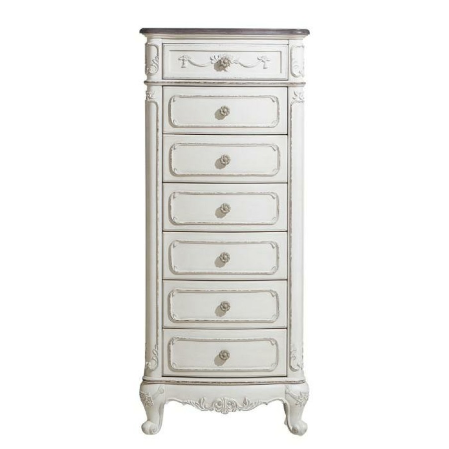 Bedroom Homelegance (Homerica East) | Homelegance Cinderella 7 Drawer Tall Chest Antique White With Grey Rub-Through