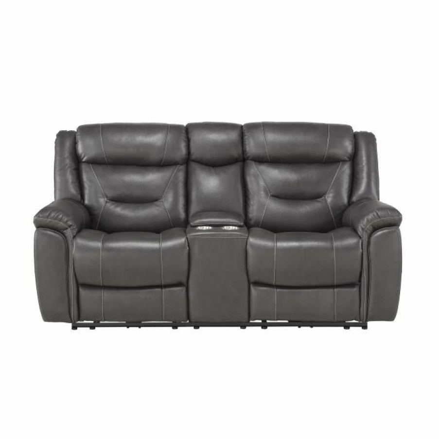 Living Room Homelegance (Homerica East) | Homelegance Furniture Danio Power Double Reclining Loveseat With Power Headrests In Dark Gray 9528Dgy-2Pwh