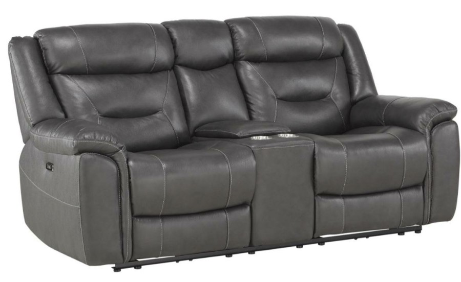 Living Room Homelegance (Homerica East) | Homelegance Furniture Danio Power Double Reclining Loveseat With Power Headrests In Dark Gray 9528Dgy-2Pwh