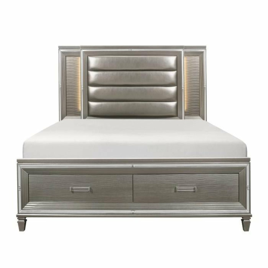 Bedroom Homelegance (Homerica East) | Homelegance Tamsin Queen Upholstered Storage Bed In Silver Grey Metallic 1616-1*