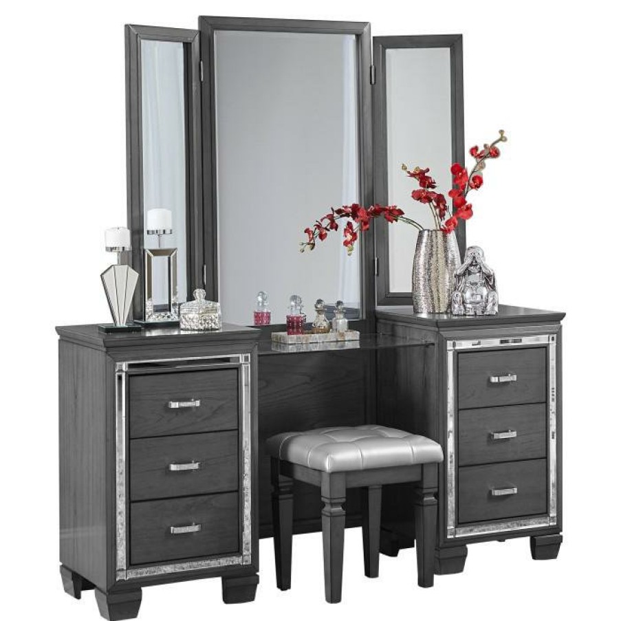 Bedroom Homelegance (Homerica East) | Homelegance Allura Vanity Dresser With Mirror In Gray 1916Gy-15*