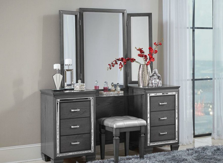 Bedroom Homelegance (Homerica East) | Homelegance Allura Vanity Dresser With Mirror In Gray 1916Gy-15*