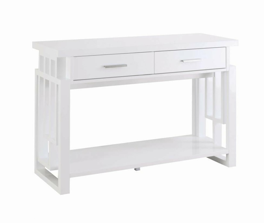 Living Room Coaster Z2 Premium | Transitional Glossy White Sofa Table