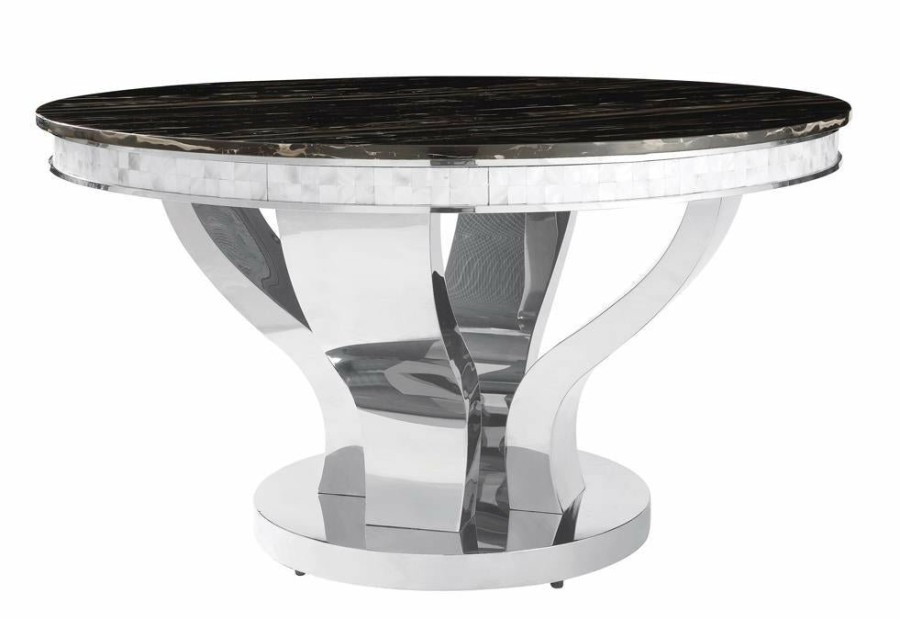 Dining Room Coaster Z2 Premium | Anchorage Hollywood Glam Silver Dining Table