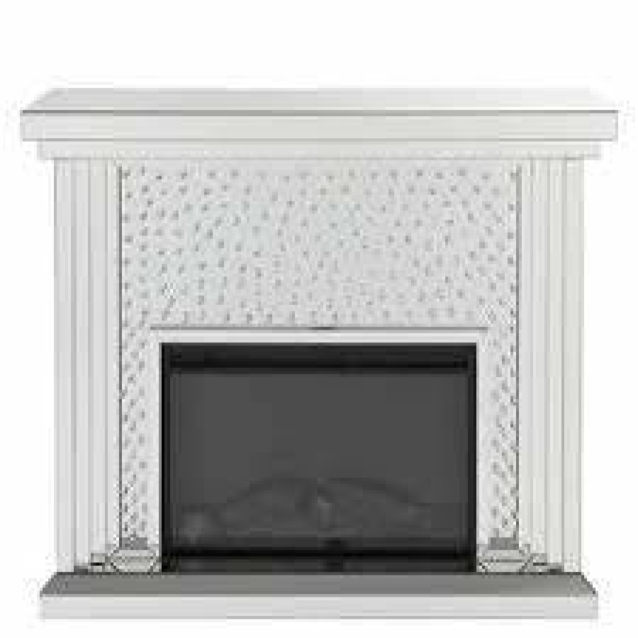 Entertainment ACME | Acme Furniture Nysa Fireplace In Mirrored & Faux Crystals 90204