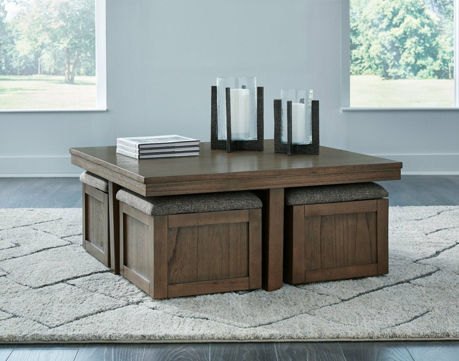 Living Room Ashley Furniture | Boardernest Coffee Table With 4 Stools