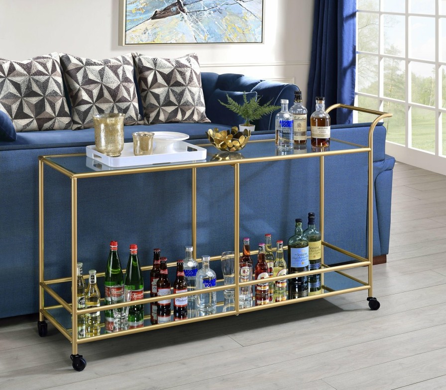 Dining Room ACME East | Kenda Clear Glass, Mirrored & Gold Serving Cart