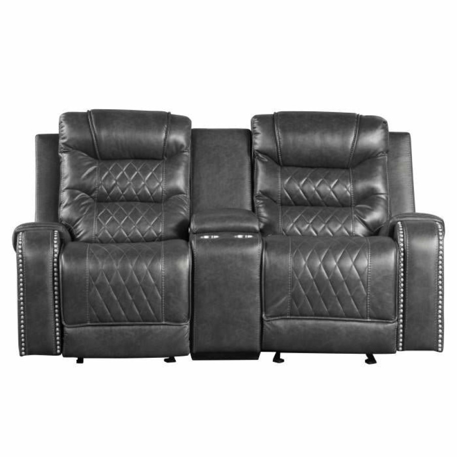 Living Room Homelegance (Homerica East) | Homelegance Furniture Putnam Double Glider Reclining Loveseat In Gray 9405Gy-2