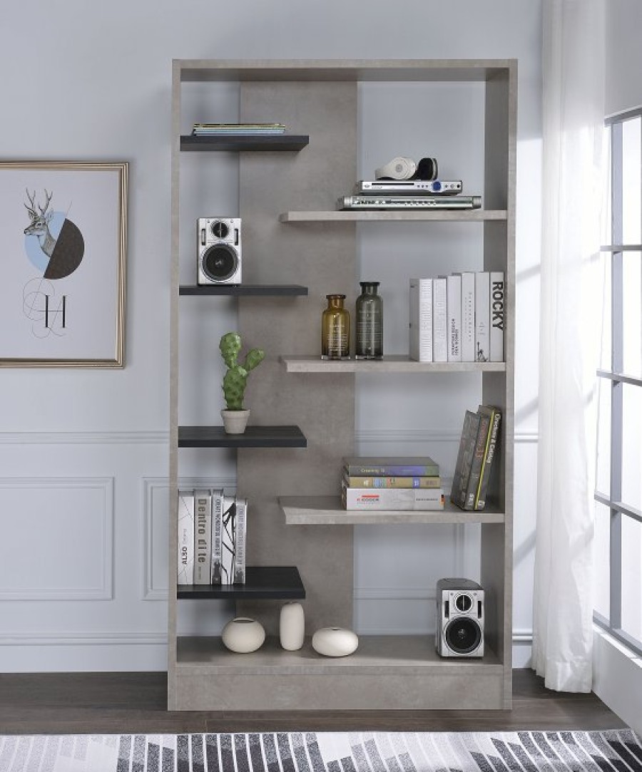 Home Office ACME | Magna Faux Concrete & Black Bookshelf