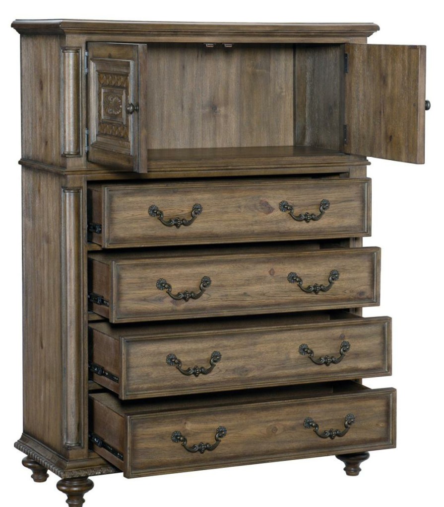 Bedroom Homelegance (Homerica East) | Homelegance Furniture Rachelle 4 Drawer Chest In Weathered Pecan 1693-9