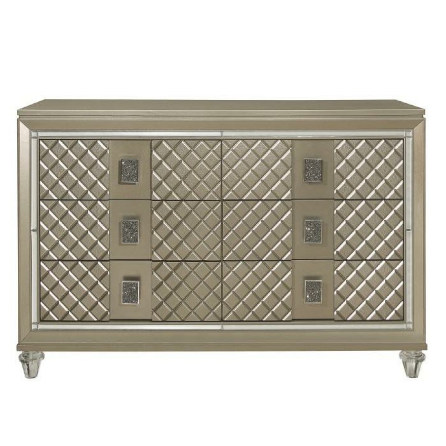 Bedroom Homelegance (Homerica East) | Homelegance Furniture Youth Loudon 6 Drawer Dresser In Champagne Metallic B1515-5