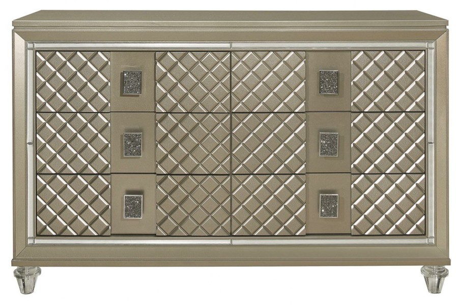 Bedroom Homelegance (Homerica East) | Homelegance Furniture Youth Loudon 6 Drawer Dresser In Champagne Metallic B1515-5