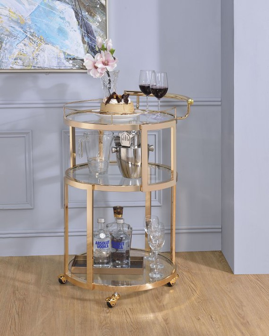 Dining Room ACME | Madelina Gold & Clear Glass Serving Cart