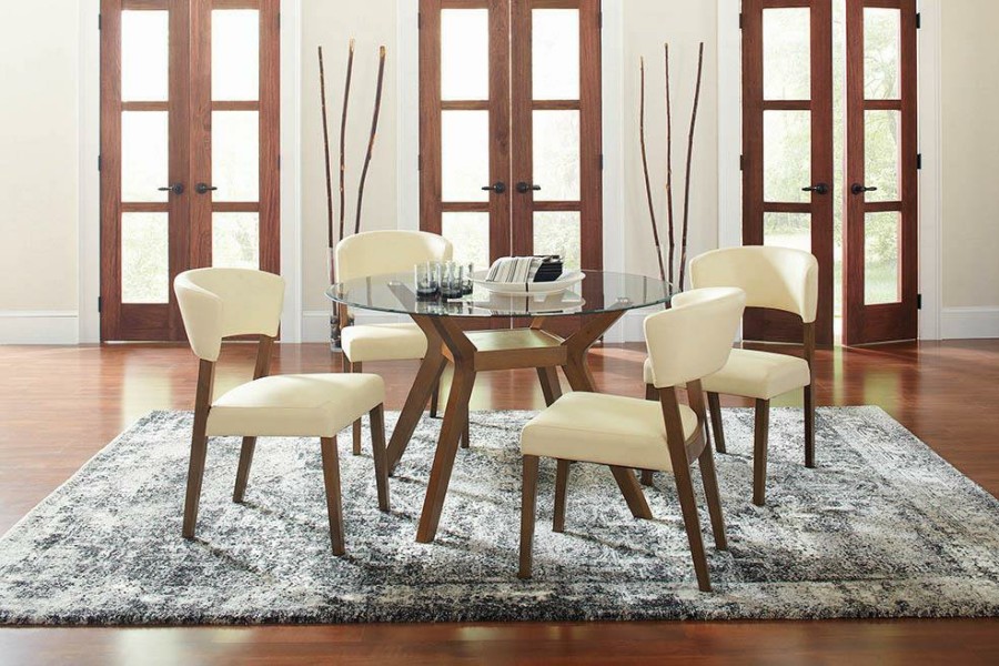 Dining Room Coaster Z2 Premium | Paxton Mid Century Modern Nutmeg Glass Dining Table