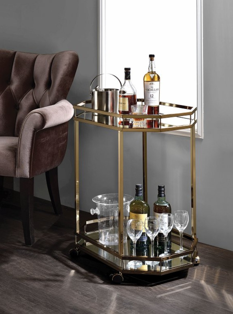 Dining Room ACME | Lacole Champagne & Mirror Serving Cart