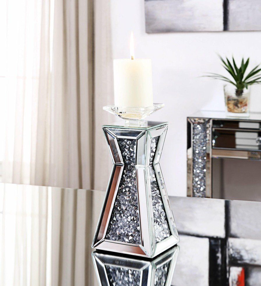 Accessories ACME | Nowles Mirrored & Faux Stones Accent Candleholder