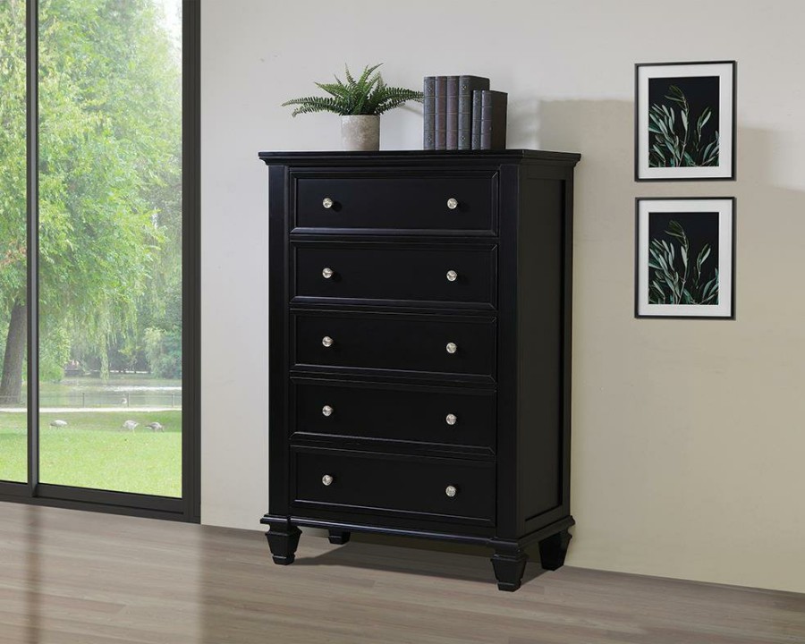 Bedroom Coaster Z2 Premium | Sandy Beach Black Five Drawer Chest