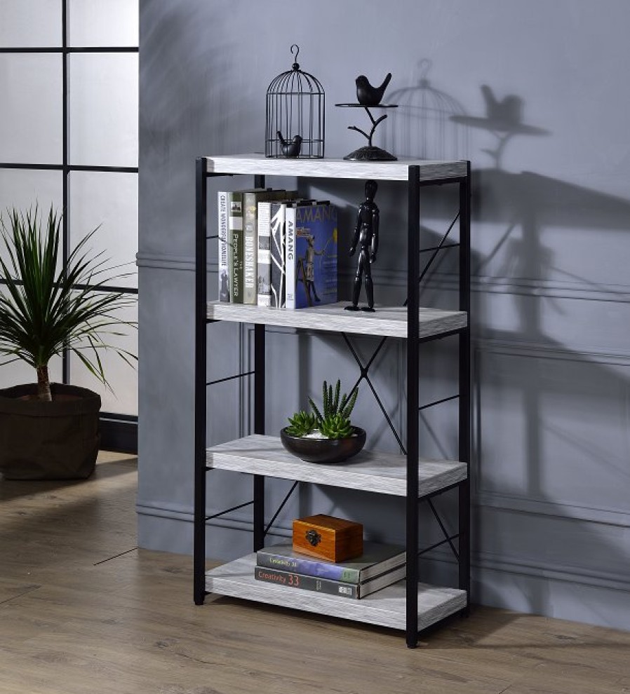 Home Office ACME East | Jurgen Antique White & Black Bookshelf