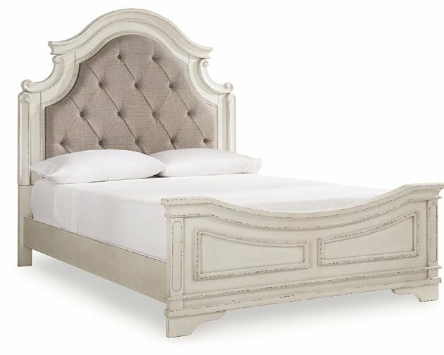 Bedroom Ashley Furniture | Realyn Upholstered Bed Chipped White