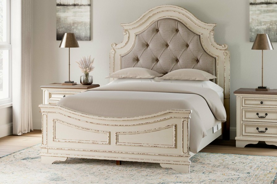 Bedroom Ashley Furniture | Realyn Upholstered Bed Chipped White