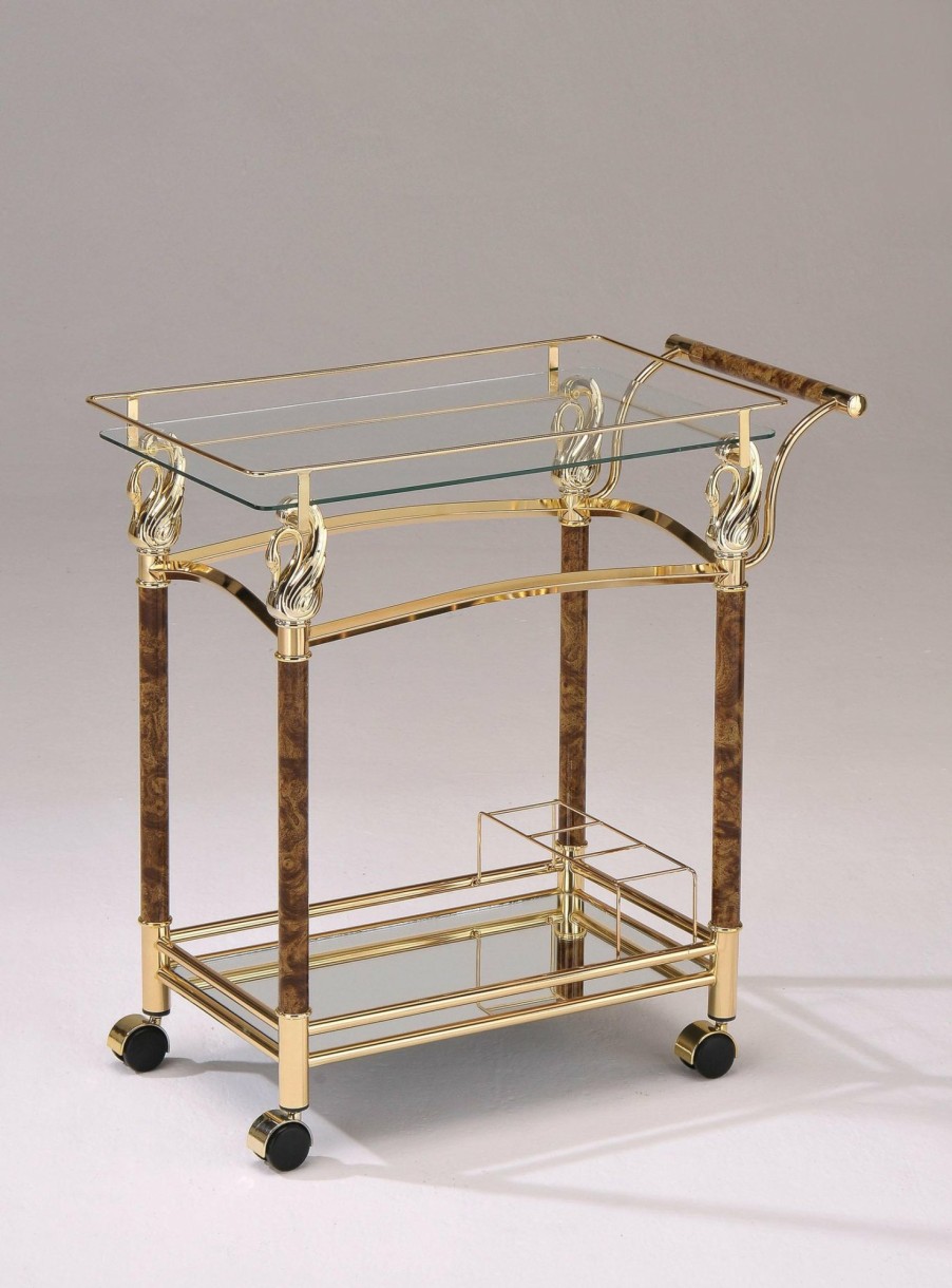 Dining Room ACME | Helmut Gold Plated & Clear Glass - Tempered Serving Cart