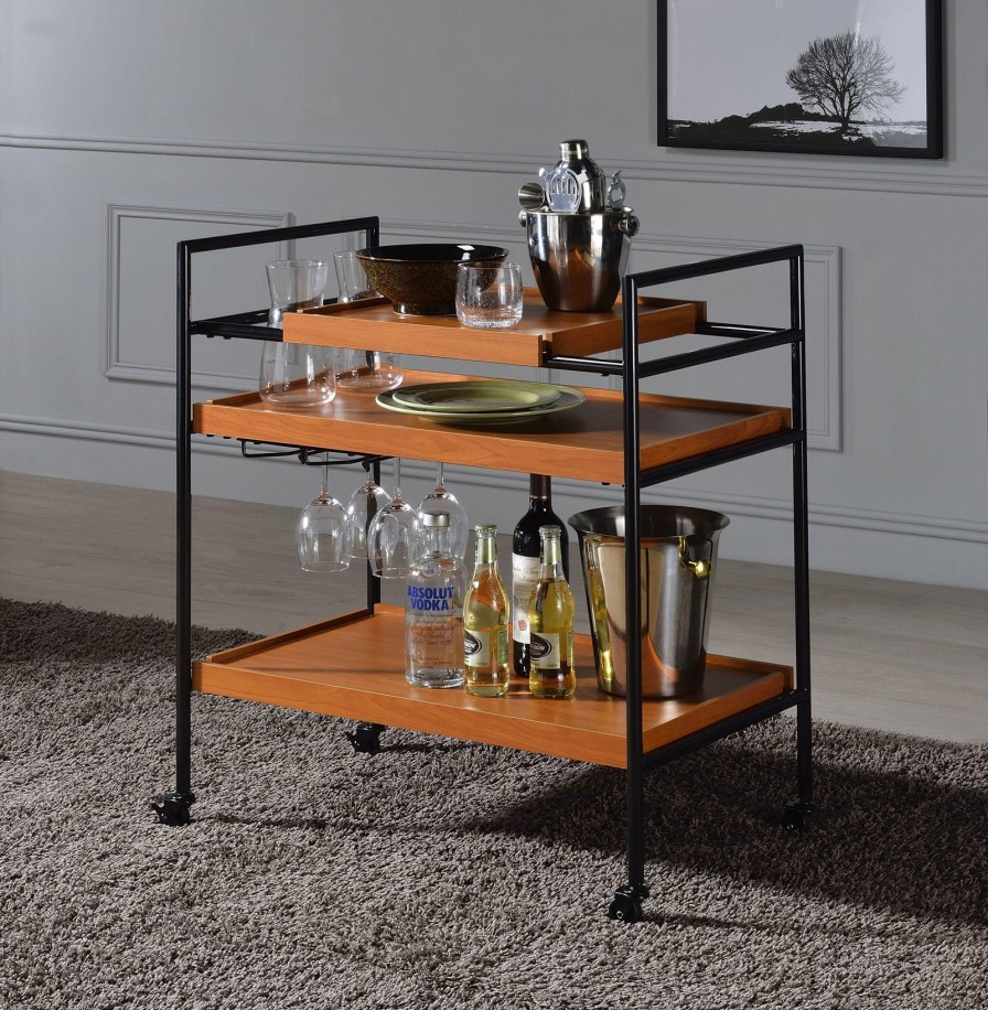 Dining Room ACME | Oaken Honey Oak & Black Serving Cart