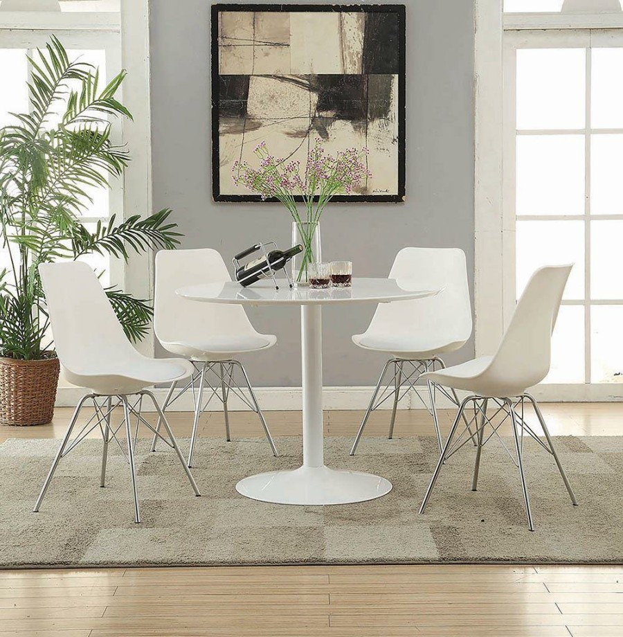 Dining Room Coaster Z2 Premium | Lowry Mid Century Modern White Round Dining Table