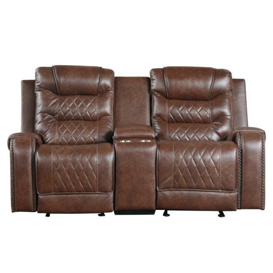 Living Room Homelegance (Homerica East) | Homelegance Furniture Putnam Double Glider Reclining Loveseat In Brown 9405Br-2