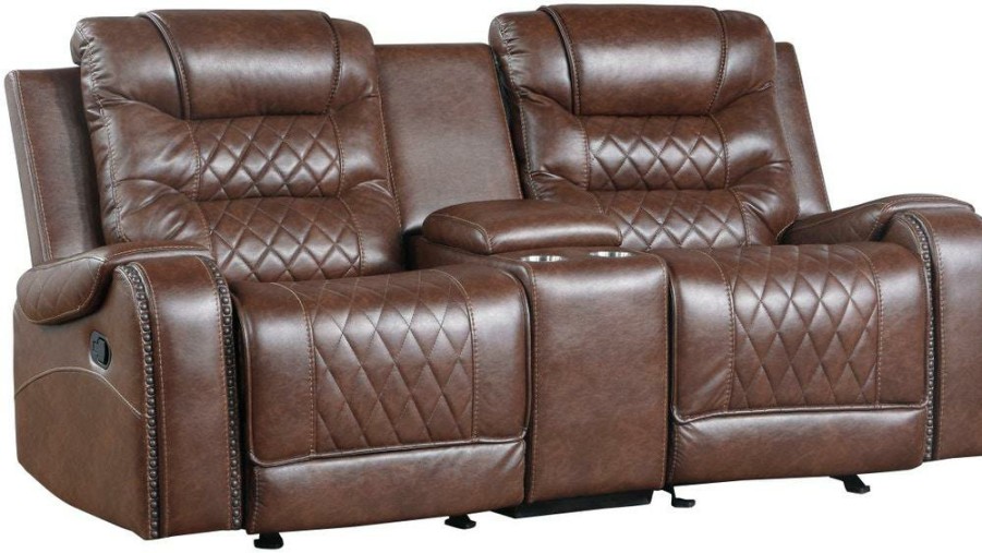 Living Room Homelegance (Homerica East) | Homelegance Furniture Putnam Double Glider Reclining Loveseat In Brown 9405Br-2