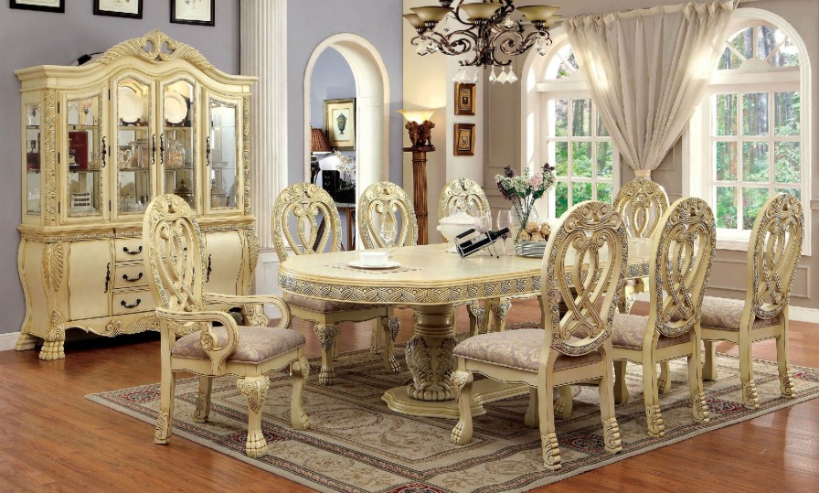 Dining Room FOA East | Wyndmere Vintage White 9 Pc. Dining Table Set (2Ac+6Sc)