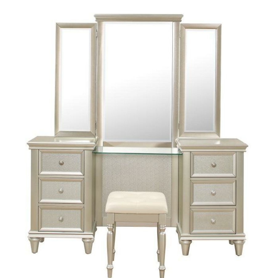 Bedroom Homelegance (Homerica East) | Homelegance Celandine Vanity Dresser With Mirror In Silver 1928-15*